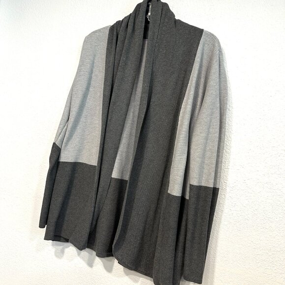 Evolution by Cyrus Cardigan Sweater Open Front Gray Ribbed Long Sleeves Size XL - Picture 5 of 8